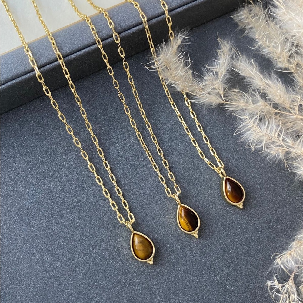 Gold Teardrop Tiger Eye Necklace - Elegant Women’s Jewelry